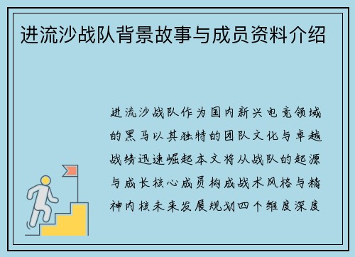 进流沙战队背景故事与成员资料介绍