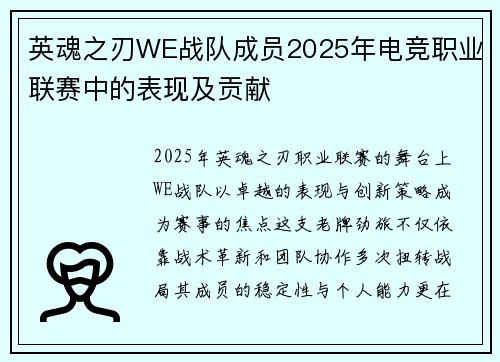 英魂之刃WE战队成员2025年电竞职业联赛中的表现及贡献